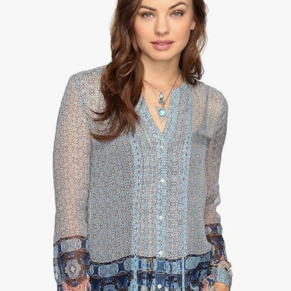 Lucky Brand Batik MultiColor Button Down Lightweight Top, Size XL